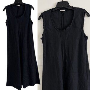 Eileen Fisher Black Fringe Sleeveless Midi Dress Size XS 41861
